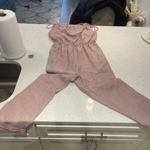Linen Pink Jumpsuit With Belt